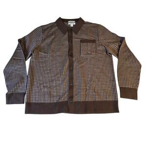 Lands' End Merino Wool Cardigan L Brown Houndstooth Button Front Sweater Mens